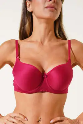 Silikonlu Düz Destekli Sütyen Bordo - Destekli / Push Up Sütyen