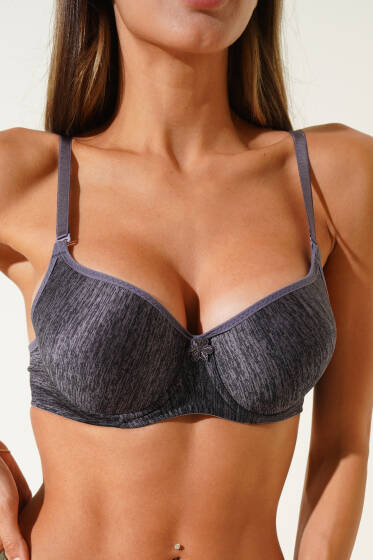 Silikonlu Düz Destekli Sütyen Melanj Füme - Destekli / Push Up Sütyen