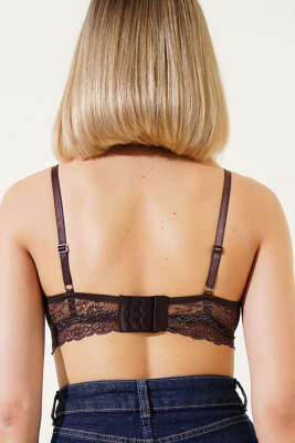Sim Dantelli Çapraz İpli Destekli Bralet Sütyen Kahve - Büstiyer/Bralet
