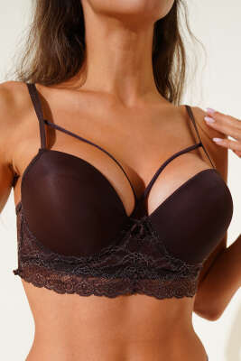 Sim Dantelli Çapraz İpli Destekli Bralet Sütyen Kahve