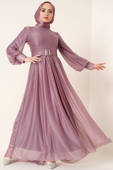 Sim Detaylı Abiye Elbise Lila - Tesettür Elbise