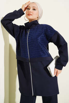 Sim Detaylı Fermuarlı Scuba İkili Takım Lacivert - İkili Takım