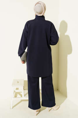 Sim Detaylı Fermuarlı Scuba İkili Takım Lacivert - İkili Takım