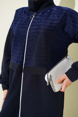 Sim Detaylı Fermuarlı Scuba İkili Takım Lacivert - İkili Takım