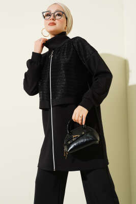 Sim Detaylı Fermuarlı Scuba İkili Takım Siyah - İkili Takım