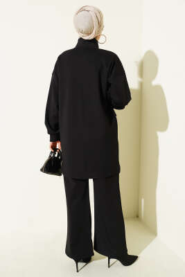 Sim Detaylı Fermuarlı Scuba İkili Takım Siyah - İkili Takım