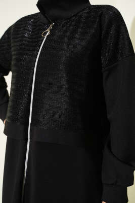 Sim Detaylı Fermuarlı Scuba İkili Takım Siyah - İkili Takım