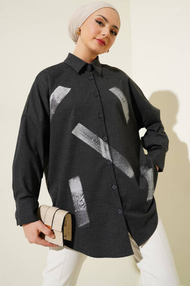 Sim Detaylı Gömlek Füme - Gömlek