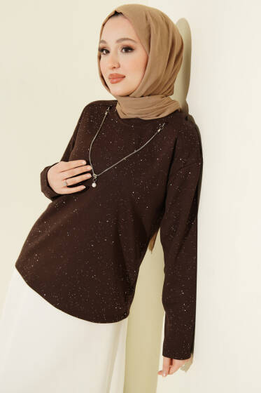 Sim Detaylı Loyşa Bluz Kahve - Bluz