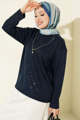 Sim Detaylı Loyşa Bluz Lacivert - DİVON