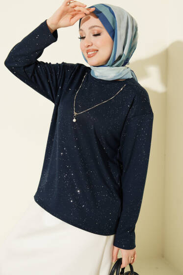 Sim Detaylı Loyşa Bluz Lacivert - Bluz