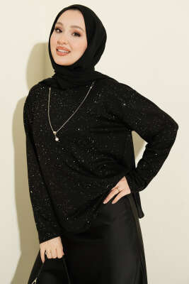 Sim Detaylı Loyşa Bluz Siyah - DİVON