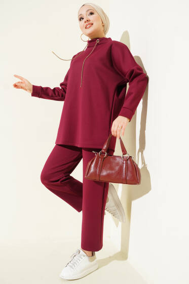 Sim İp Bağcıklı İkili Takım Bordo - İkili Takım