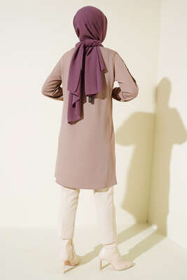 Sim Şeritli Kolyeli Tunik Bej - Tunik