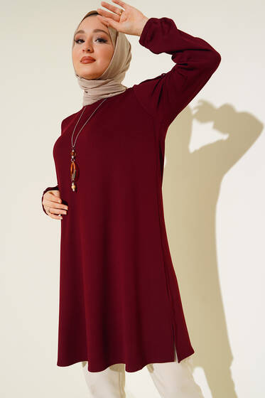 Sim Şeritli Kolyeli Tunik Bordo - Tunik