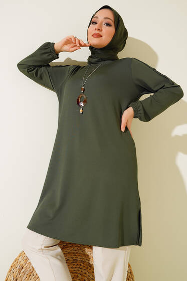Sim Şeritli Kolyeli Tunik Haki - Tunik