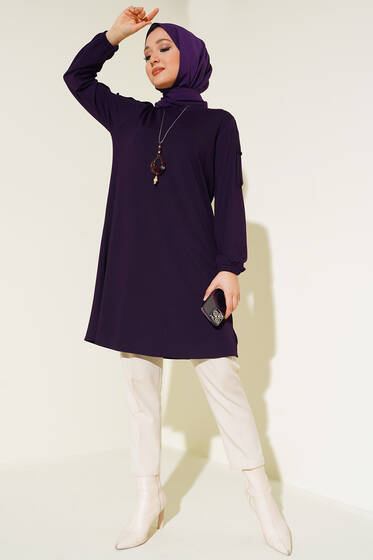 Sim Şeritli Kolyeli Tunik Mürdüm - Tunik