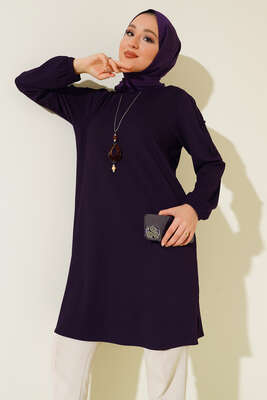Sim Şeritli Kolyeli Tunik Mürdüm - Tunik