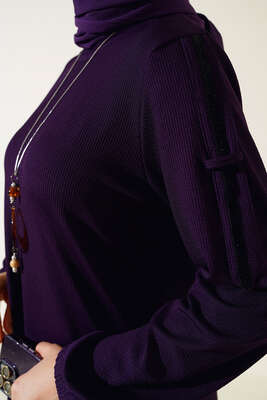 Sim Şeritli Kolyeli Tunik Mürdüm - Tunik