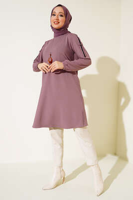 Sim Şeritli Kolyeli Tunik Pudra - Tunik