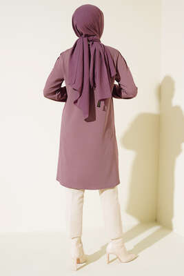 Sim Şeritli Kolyeli Tunik Pudra - Tunik