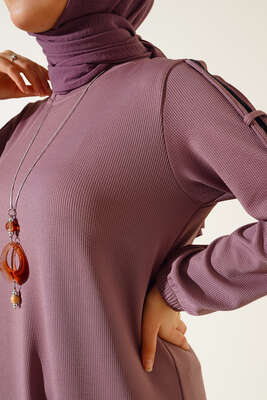 Sim Şeritli Kolyeli Tunik Pudra - Tunik