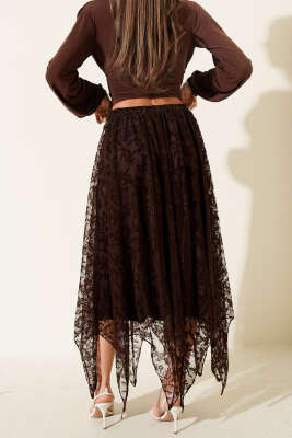 Simetrik Kesim Tül Etek Kahve - Kadın Giyim Modelleri