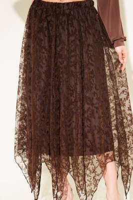 Simetrik Kesim Tül Etek Kahve - Kadın Giyim Modelleri