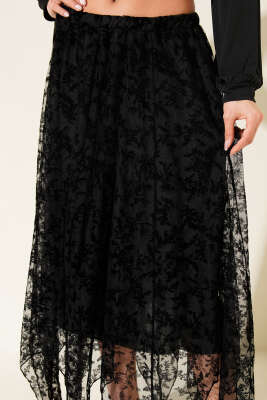 Simetrik Kesim Tül Etek Siyah - Kadın Giyim Modelleri