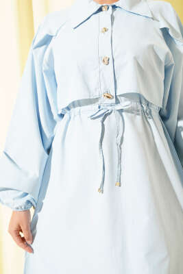 Simetrik Yarım Düğmeli Elbise Mavi - Tesettür Elbise