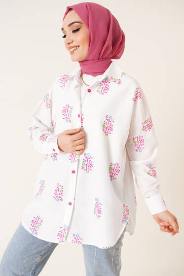 Simge Desenli Gömlek Fuşya - Gömlek
