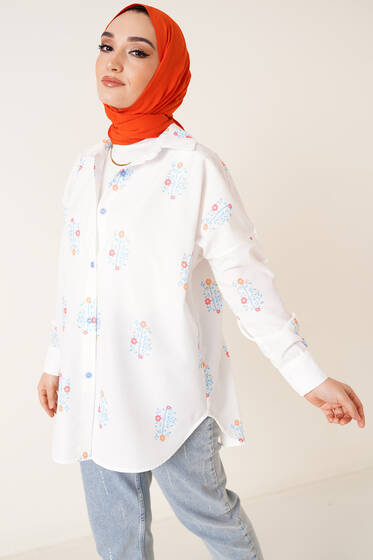 Simge Desenli Gömlek Mavi - Gömlek