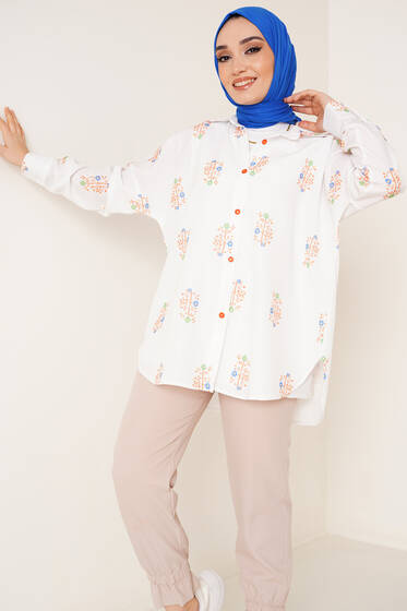 Simge Desenli Gömlek Oranj - Gömlek