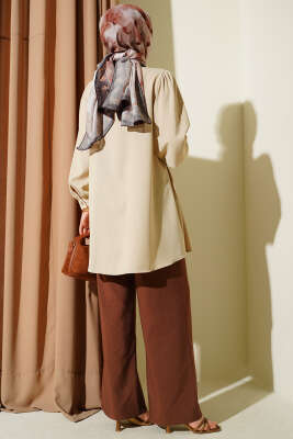 Simli Balon Kol Gömlek Bej - Gömlek