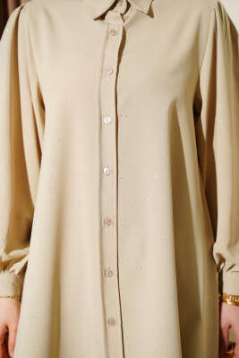 Simli Balon Kol Gömlek Bej - Gömlek