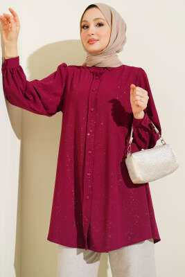 Simli Balon Kol Gömlek Bordo - FİXAY