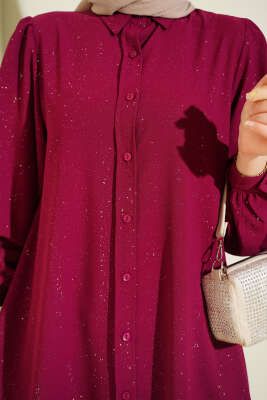 Simli Balon Kol Gömlek Bordo - Gömlek