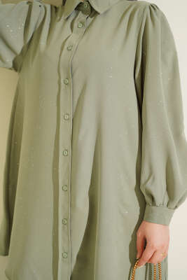 Simli Balon Kol Gömlek Çağla Yeşili - Gömlek