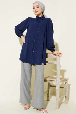 Simli Balon Kol Gömlek Lacivert - Gömlek