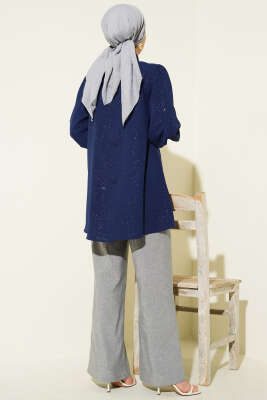 Simli Balon Kol Gömlek Lacivert - Gömlek