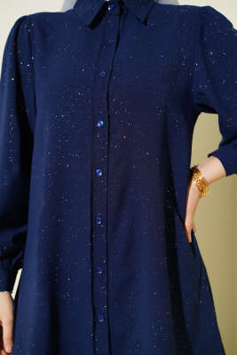 Simli Balon Kol Gömlek Lacivert - Gömlek