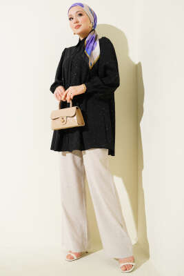 Simli Balon Kol Gömlek Siyah - Gömlek