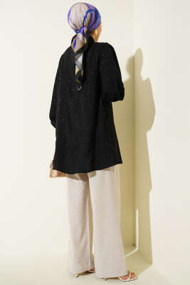 Simli Balon Kol Gömlek Siyah - Gömlek