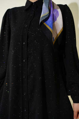 Simli Balon Kol Gömlek Siyah - Gömlek