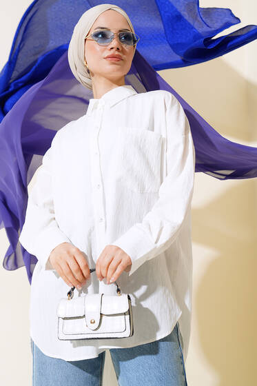 Simli Çizgili Gömlek Ekru - Gömlek