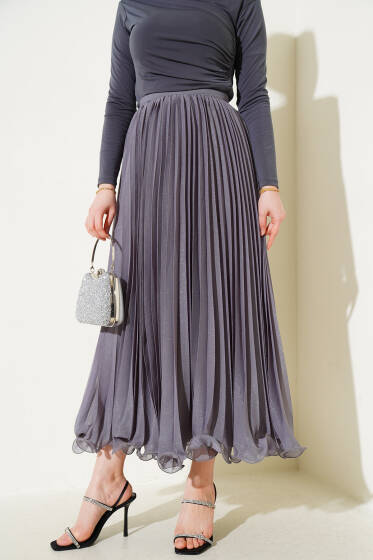 Simli Fırfırlı Tül Etek Gri - Etek