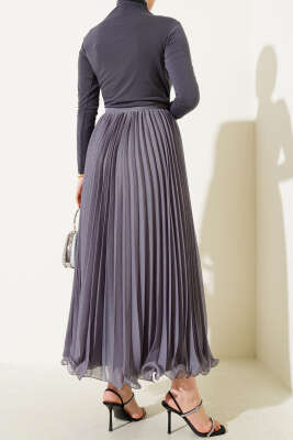 Simli Fırfırlı Tül Etek Gri - Uzun Etek