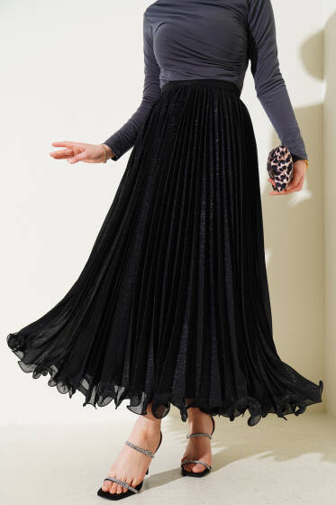 Simli Fırfırlı Tül Etek Siyah - Etek