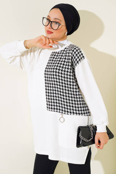 Simli Garnili Tunik Beyaz - Tunik