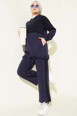 Simli Kapüşonlu İkili Takım Lacivert - TEGOE